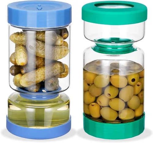 Miniatura 11 de ZENS Tarro de Pepinillos con Colador Abatible, Contenedor Separador de Jugo de Pepinillos de 37 oz en Forma de Arena, Tapa Hermética y a Prueba