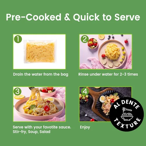 Miniatura 6 de Hethstia Konjac Fettuccine de fideos, pasta Shirataki baja en carbohidratos, apta para dieta keto y paleo, sin gluten, vegano, bajo en calorías