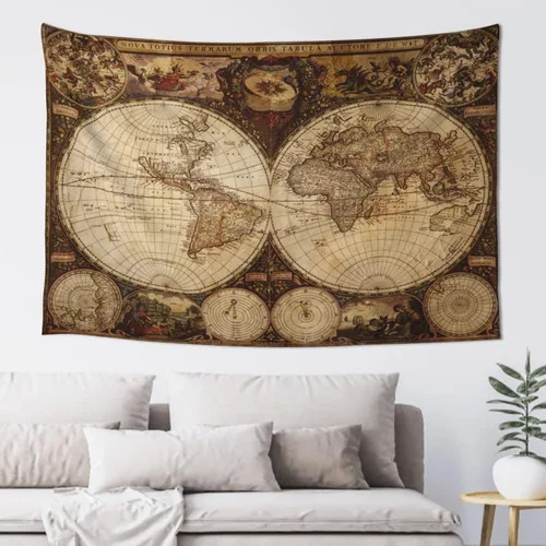 Miniatura 18 de MOUNDHONG Tapiz negro retro con mapa del mundo para colgar en la pared, tapiz de arte retro para pared, tapices de pared grandes para dormitorio