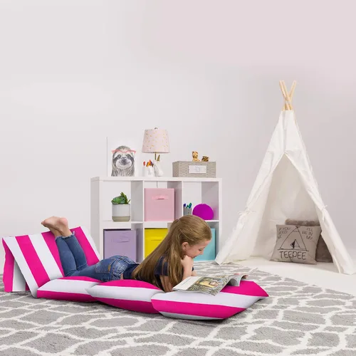 Funda de almohada para el suelo para niños - Fundas premium para almohadas y cojines Lona - Rayas Rosa y Blanca