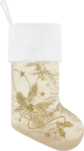 Miniatura 5 de GEX Medias de Navidad Paquete de 6 para Familia 20" Grandes Lentejuelas Doradas de Seda con Suave Piel Sintética Bordada Decoraciones Clásicas