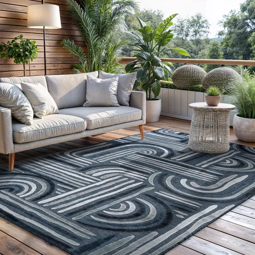 Miniatura 53 de CAMILSON Alfombra para Interiores y Exteriores, Alfombras de Área Azules 5x7 con Hojas Tropicales Botánicas para Patios Interiores y Exteriores