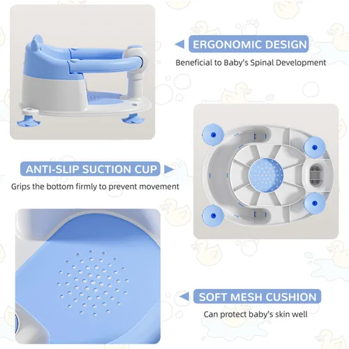 Miniatura 4 de Asiento de baño para bebés de 6 meses en adelante, asientos de baño antideslizantes para bebés sentados, silla de bañera segura para bebés y recién