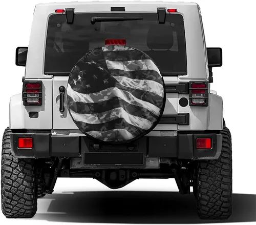 Miniatura 2 de Cubierta de neumático de repuesto con bandera estadounidense de camuflaje, a prueba de polvo, para remolque, RV, SUV y muchos vehículos, 12 pulgadas
