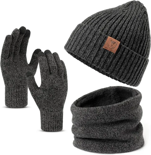Miniatura 9 de OZERO Juego de 3 piezas de gorro de invierno y bufanda para mujeres y hombres: guantes para pantalla táctil, gorro de punto, calentador de cuello
