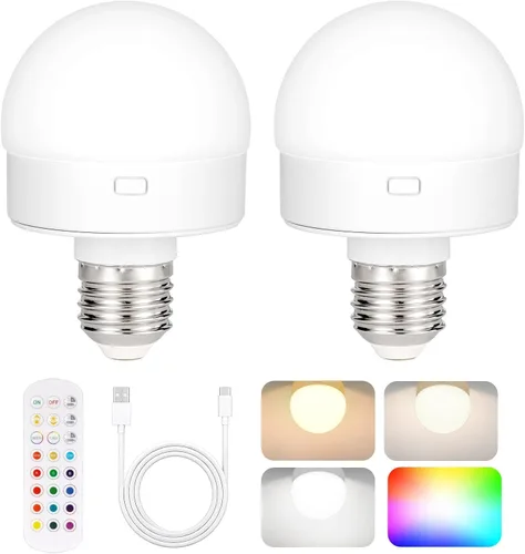 Miniatura 9 de Yochoice Bombilla de luz recargable con batería operada con control remoto E12, bombilla LED regulable con 15 colores seleccionables y 3