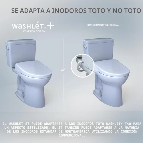Miniatura 2 de TOTO WASHLET+ S7 - Asiento de inodoro electrónico con bidé EWATER+ con limpieza de tazón y varita y tapa contemporánea, alargado, algodón blanco