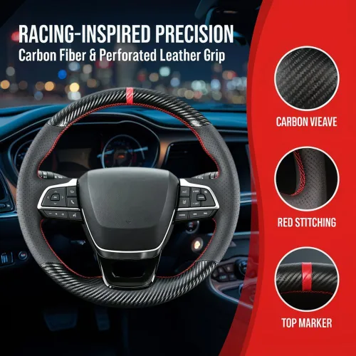 Miniatura 4 de Fundas de volante de fibra de carbono para Toyota Highlander SUV 2020-2025/Sienna Minivan 2021-2025 Coser cuero 15 pulgadas Accesorios interiores