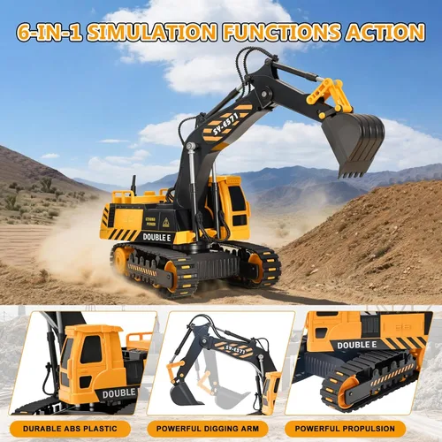 Miniatura 3 de DOUBLE E Juguete de excavadora a control remoto, excavadoras a control remoto, caja de arena, juguetes de construcción hidráulicos, vehículo