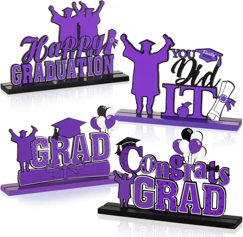 Miniatura 9 de Yulejo 4 piezas de decoraciones de fiesta de graduación 2026, centros de mesa de madera para la clase de 2026, decoración de mesa de felicitación