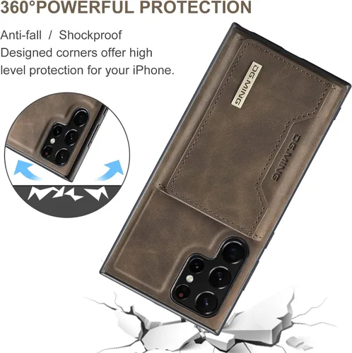 Miniatura 4 de Funda de cuero para Samsung Galaxy S22 Ultra 2 en 1 Funda magnética desmontable de protección trasera Funda delgada para teléfono con tarjetero Café