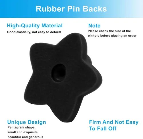 Miniatura 5 de Paquete de 100 pines de goma en forma de estrella, soporte de broche para corbata de sombrero de insignia de uniforme (negro)