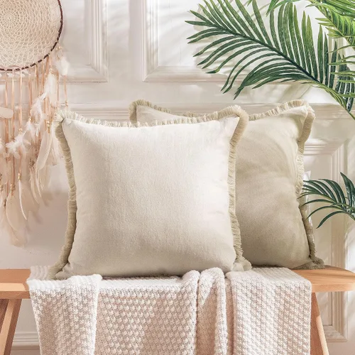 Miniatura 8 de NEXHOME PRO juego de 2 fundas de cojín boho de 20"x20", fundas de cojín decorativas de lino hechas a mano para sofá, sala de estar, fundas de cojín