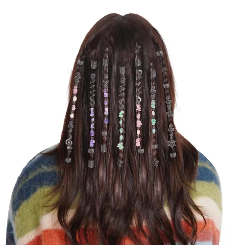 Miniatura 6 de hoyuwak - 40 piezas de joyería para trenzas, accesorios para rastas y loc, cuentas para el cabello, pinzas, puños, anillos y encantos para mujeres