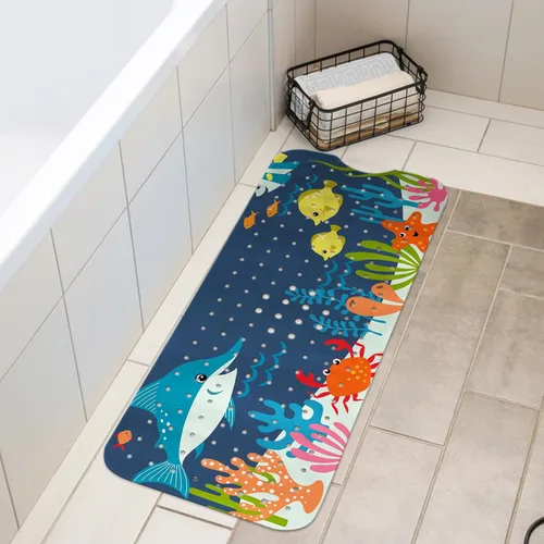 Miniatura 7 de LNOND Alfombra de baño para niños, alfombrilla de baño con diseño de tiburones marinos, alfombrillas de baño antideslizantes para niños