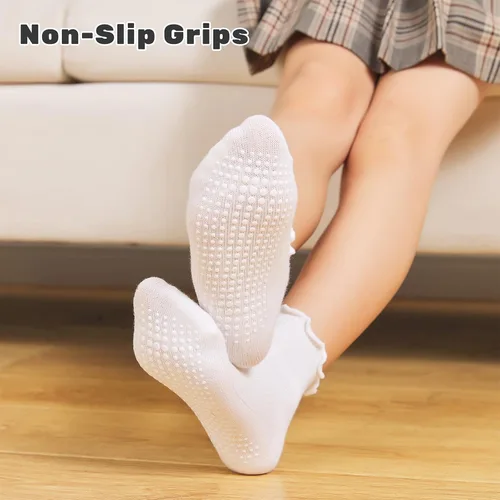 Miniatura 2 de 6 pares de calcetines con volantes para niñas, calcetines antideslizantes para bebés, bonitos y con volantes