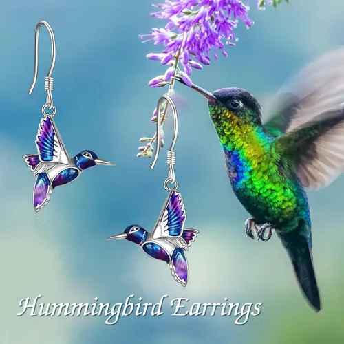 Miniatura 5 de YFN Aretes de colibrí, diseño de pájaro, plata de ley 925, regalos de joyería para mujer