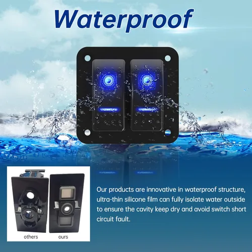 Miniatura 4 de Panel de interruptor 2 bandas de palanca de aluminio, interruptor basculante impermeable de 12V/24V para barco marino, interruptores
