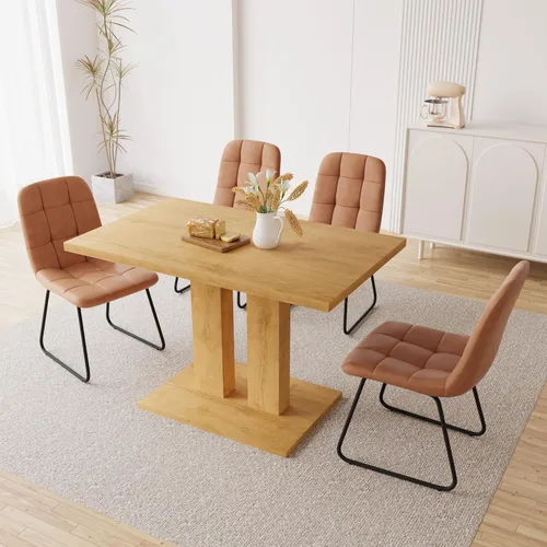 Miniatura 8 de HIPIHOM Mesa de comedor moderna de 46 pulgadas, mesa de cocina rectangular con acabado de roble, mesa de comedor compacta para 4, construcción Mesa