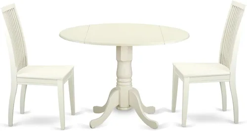 Miniatura 16 de East West Furniture DLIP3-BMK-W Juego de mesa y sillas de cocina de 3 piezas contiene una mesa de comedor redonda con gotas y 2 sillas de comedor