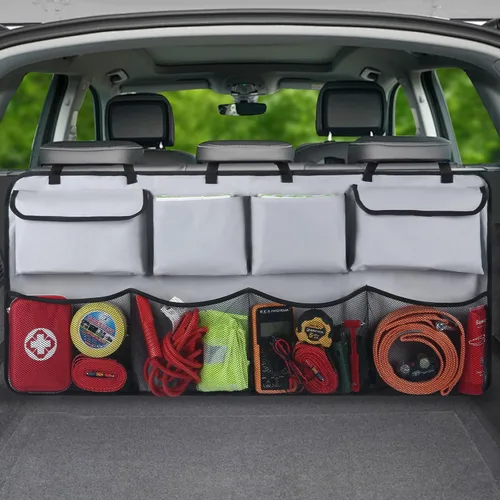 Miniatura 8 de Snuopfy Organizador de maletero de automóvil, organizador colgante para asiento trasero con 8 bolsas de almacenamiento grandes, gran capacidad