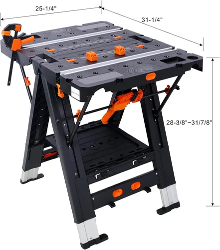 Miniatura 3 de Mesa de trabajo plegable 2 en 1 y caballete, 31" Ancho x 25" Profundidad x 28" Altura Configuración fácil Banco de trabajo portátil, mesa de trabajo