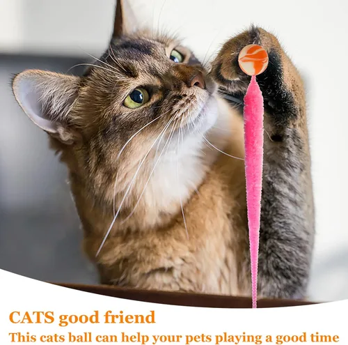 Miniatura 4 de SHENGSEN Pelota que Rebota con Cola Juguetes para Gatos-5 Paquetes, Gusano Mágico con Juguete de Pelota Grande y Colorida para Gatos, Pelotas que