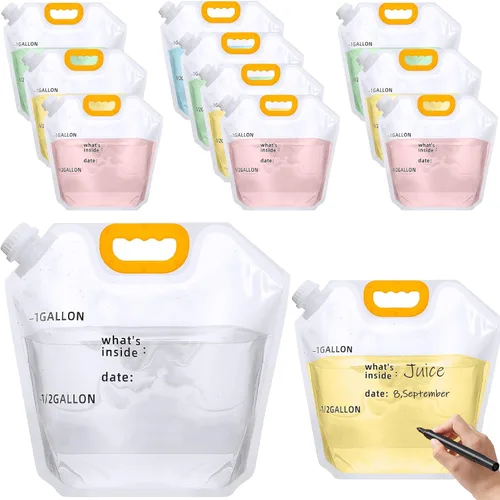 Miniatura 10 de Tessco for you Paquete de 12 bolsas plegables de almacenamiento de agua de 1.3 galones, contenedor de agua, jarra de emergencia, bolsa de Azul