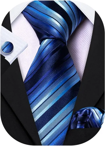 Miniatura 97 de Barry.Wang Juego de corbatas para hombre, corbata de seda a rayas, tejido a cuadros, gemelos formales, negocios, boda