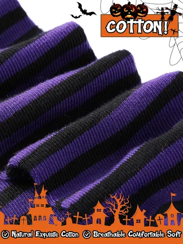 Miniatura 4 de Foaincore 5 pares de calcetines de Halloween para bebé, calcetines largos a rayas de bruja para recién nacidos, calcetines de algodón sin costuras