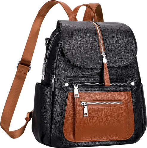 Miniatura 2 de ALTOSY Mochila de cuero para mujer, bolso casual de moda con múltiples bolsillos y solapa