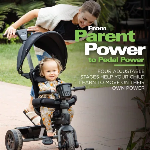 Miniatura 6 de Joovy Tricycoo 4.1 triciclo para niños con 4 etapas con neumático delantero extra ancho, manija para padres extraíble y ajustable, arnés
