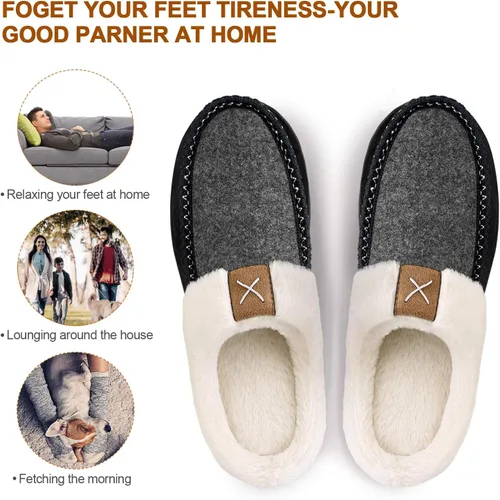 Miniatura 3 de Homitem Men's Cozy Memory Foam Slippers,Fuzzy Wool-Like Plush Fleece Lined House Slippers Men Indoor Outdoor Slippers With Anti-Skid Rubber Sole