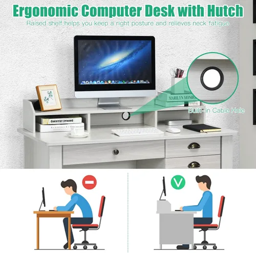 Miniatura 7 de Escritorio para computadora con cajones y gabinete, escritorio de madera para oficina en casa con estantes de almacenamiento, estación de trabajo