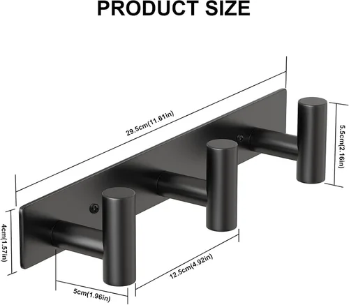 Miniatura 5 de PMMASTO Perchero montado en la pared, 3 ganchos de pared en forma de T para colgar, riel de ganchos para abrigos de acero inoxidable resistente
