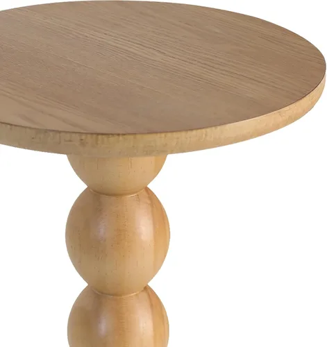 Miniatura 5 de dwellington Pequeña mesa auxiliar redonda de madera con base de pedestal de bola apilada, mesita de noche decorativa de 12.4 x 17.32 pulgadas