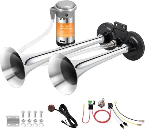 Miniatura 18 de Bocina de tren para camión de 150 db 12 V, bocina de aire doble súper ruidosa con compresor, adecuada para cualquier vehículo de 12 V, tren, coche