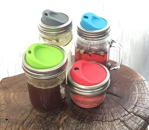 Miniatura 4 de Kit de tapa reutilizable de silicona de grado alimenticio y sin BPA para beber jugo de café con anillos de acero inoxidable para mason, bolas