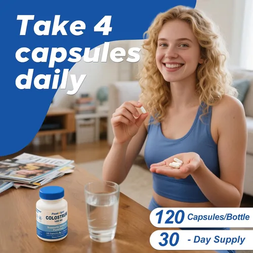 Miniatura 8 de Cápsulas de calostro bovino orgánico, suplemento de calostro de 1400 mg en polvo para apoyo inmunológico e intestinal, apoyo energético, salud