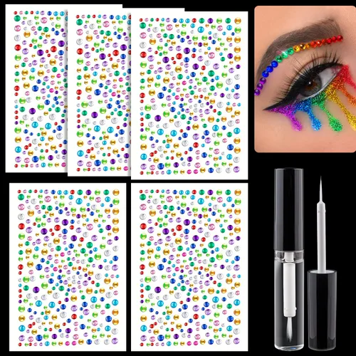 Miniatura 17 de 900 calcomanías de diamantes de imitación en gemas autoadhesivas coloridas para la cara, 0.157 pulgadas, joyas de cristal adhesivas para el cuerpo