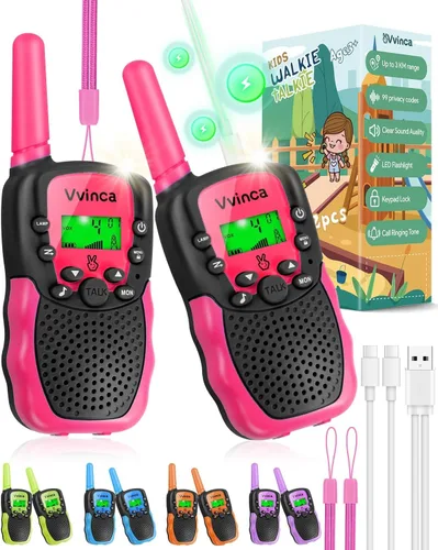 Miniatura 14 de Vvinca Walkie Talkies para niños, juguetes recargables para edades de 5 a 7 años, largo alcance, 22 canales, 2 vías, walkie talkie con linterna