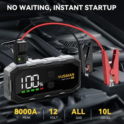 Miniatura 2 de Arrancador de coche YUSMAN, paquete de batería de salto de 8000A 12V (todo gas/10.0L diésel), arrancador portátil con pantalla, arrancador de coche