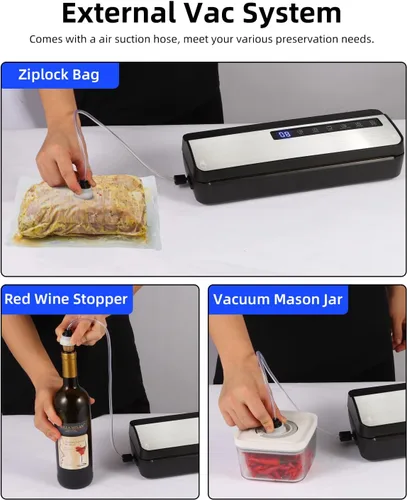Miniatura 7 de Máquina selladora al vacío para alimentos, 80KPA Potente sellador automático de alimentos 8 en 1 con modos seco y húmedo, almacenamiento de bolsas