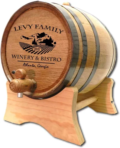 Barril de envejecimiento de roble personalizado de 3 litros con soporte, moño y espita – Vino de la edad, aguamiel, cócteles, bourbon, whisky,