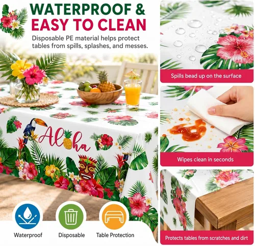 Miniatura 4 de Breling Paquete de 3 manteles hawaianos para decoración de fiesta Luau, 108 x 54 pulgadas, recuerdos de fiesta Luau, manteles de hojas de palmera