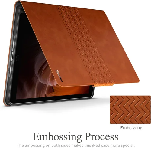 Miniatura 4 de auaua Funda para iPad de 9ª/8ª/7ª generación de 10.2 pulgadas (versión 2021/2020/2019), con soporte para lápices, piel vegana, funda inteligente