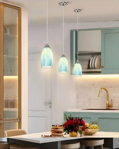 Miniatura 5 de karyfine Mini lámparas colgantes de vidrio artístico para isla de cocina, hechas a mano en color teja con vidrio dorado, iluminación colgante
