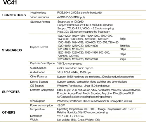 Miniatura 7 de AVMATRIX Tarjeta de captura PCIE para PC, 4CH SDI con latencia ultra baja 1080P60 para transmisión en vivo multicanal, videoconferencia, educación