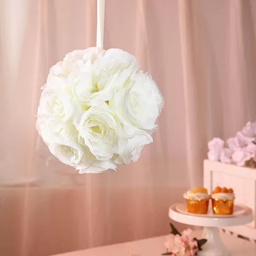 Miniatura 7 de Efavormart - Paquete de 2 bolas de flores artificiales de seda de 7 pulgadas, bola de besos con cinta colgante para pasillo de boda y centros