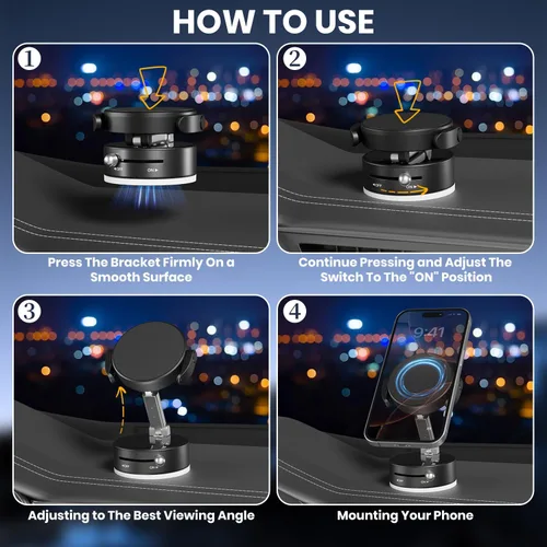 Miniatura 7 de Soporte magnético de vacío ajustable de 360° para teléfono, soporte magnético de succión al vacío con abrazadera, soporte de teléfono plegable